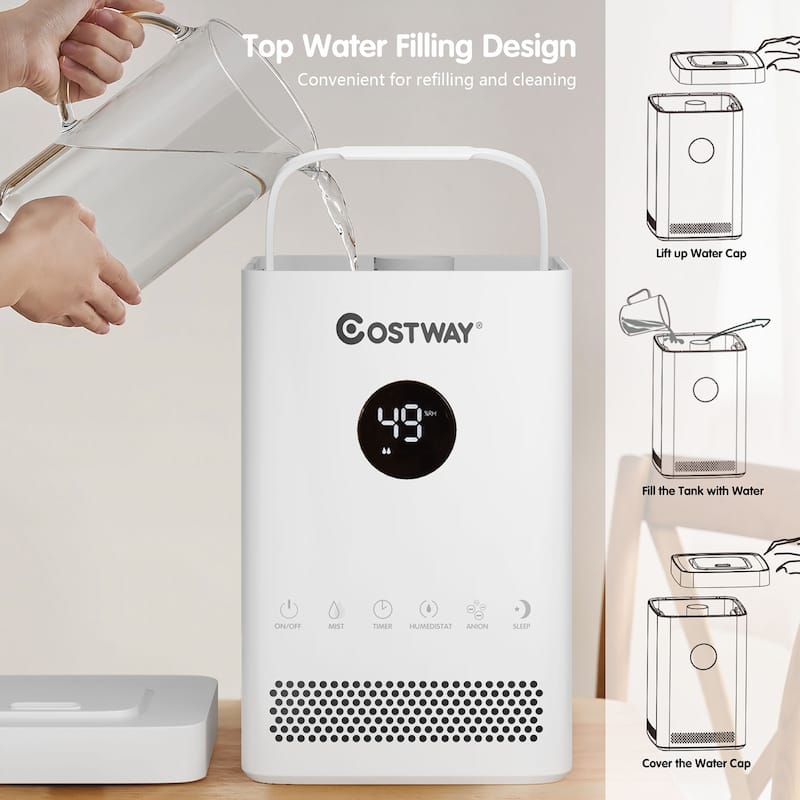 Costway 3.5L Quiet Top Fill Air Humidifier w/ 3-Level Mist Timer Sleep