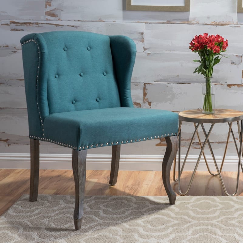 Niclas Wing Back Studded Fabric Accent Chair by Christopher Knight Home - Teal