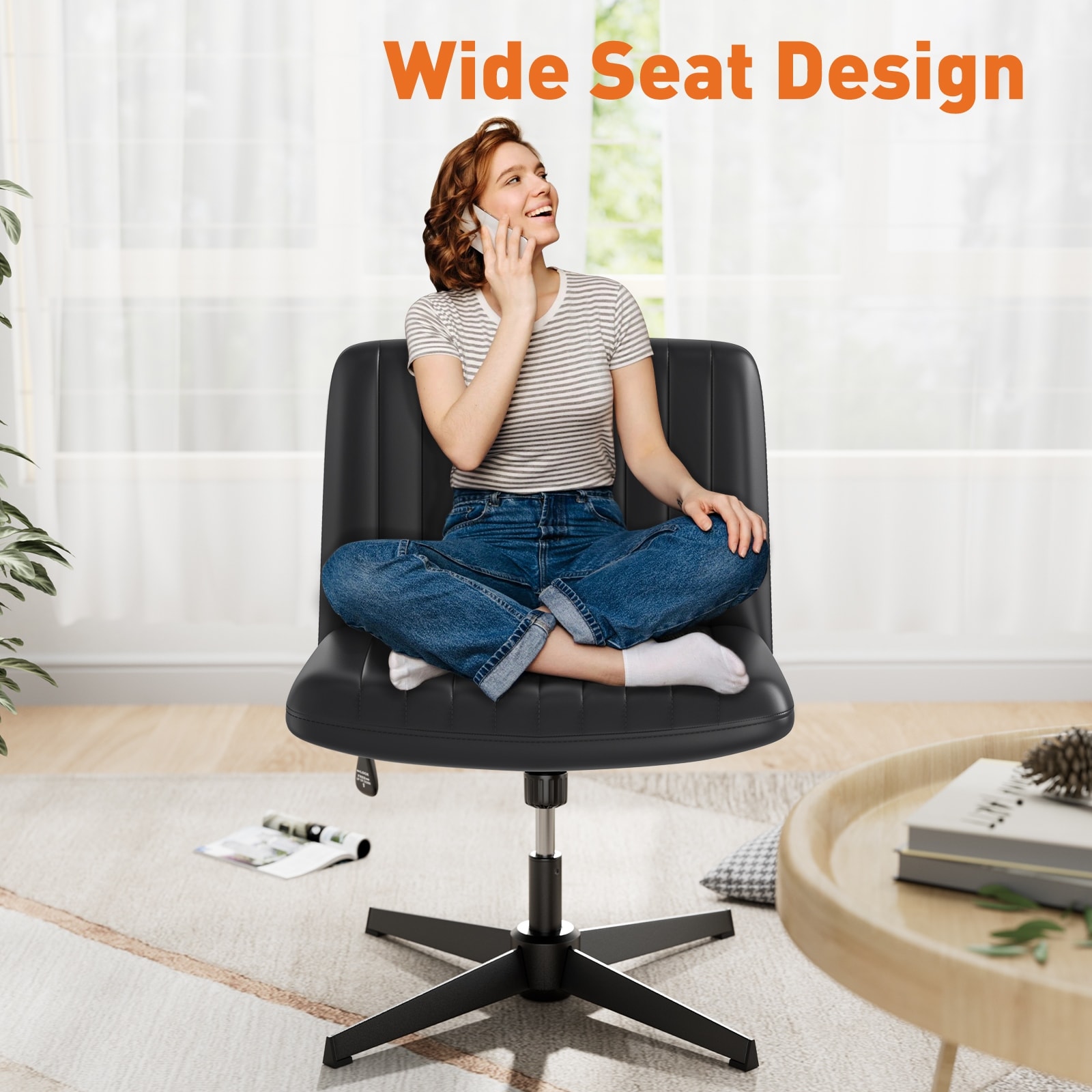 Office Chair Adjustable Swivel No Wheels Criss Cross Legged Chair