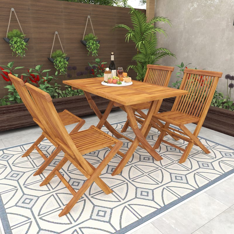 Brown Teak Wood Traditional Indoor/Outdoor Picnic Dining Table Set (Set of 5 Pieces) - S/5 47"W, 31"H (A+B)