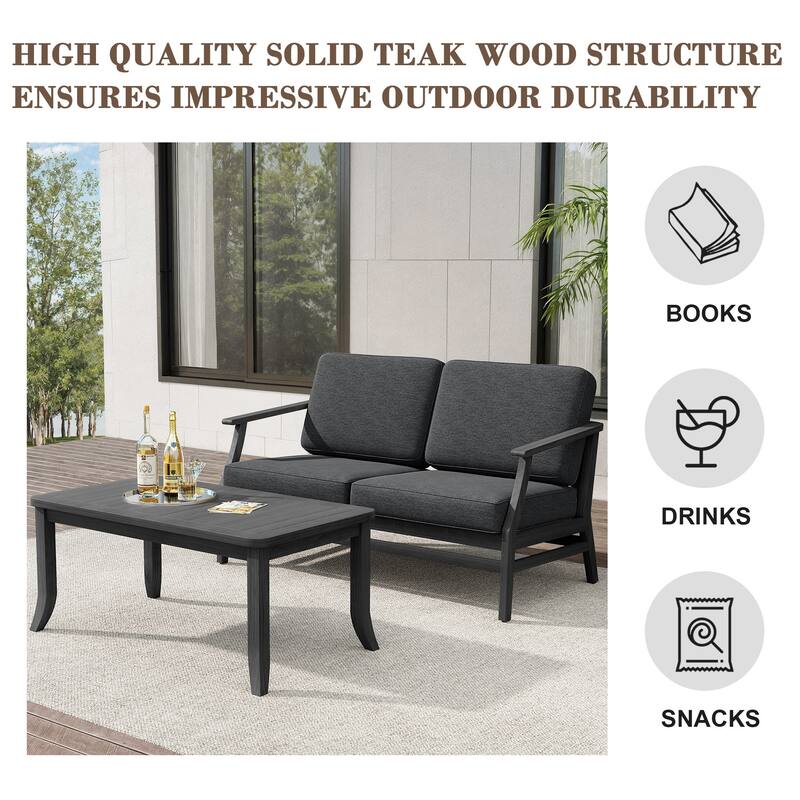 Teak Outdoor Patio Loveseat and Coffee Table Set (2-Piece)