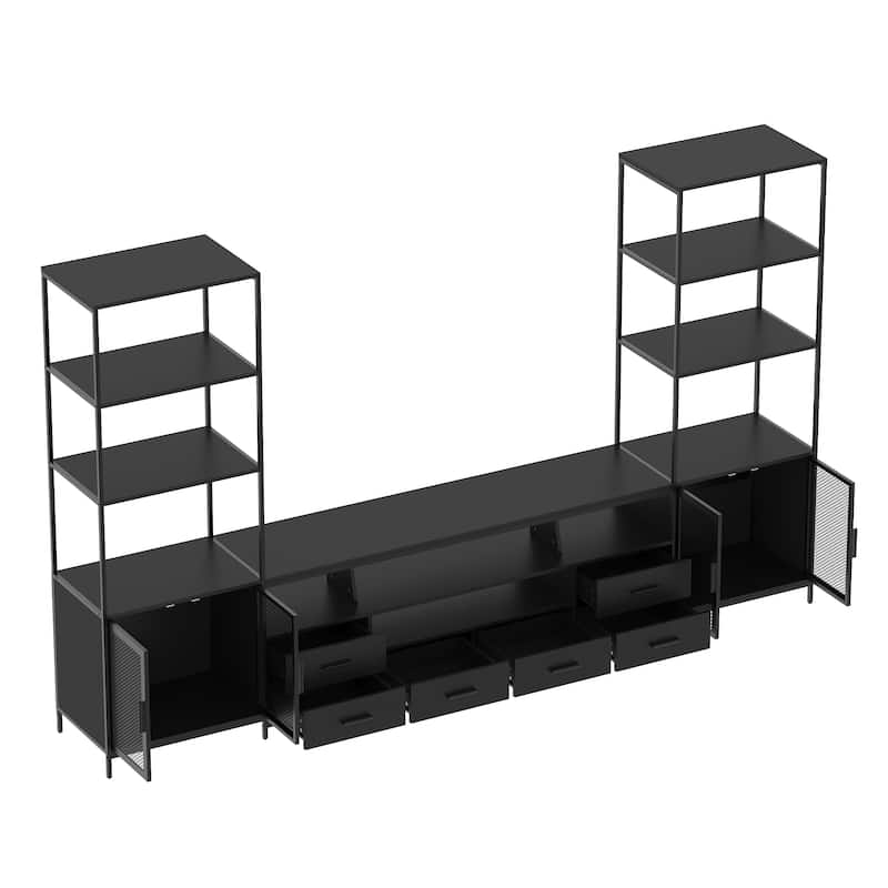 Stylish Black TV Stand Entertainment Center: Modern Design with Ample Storage Space