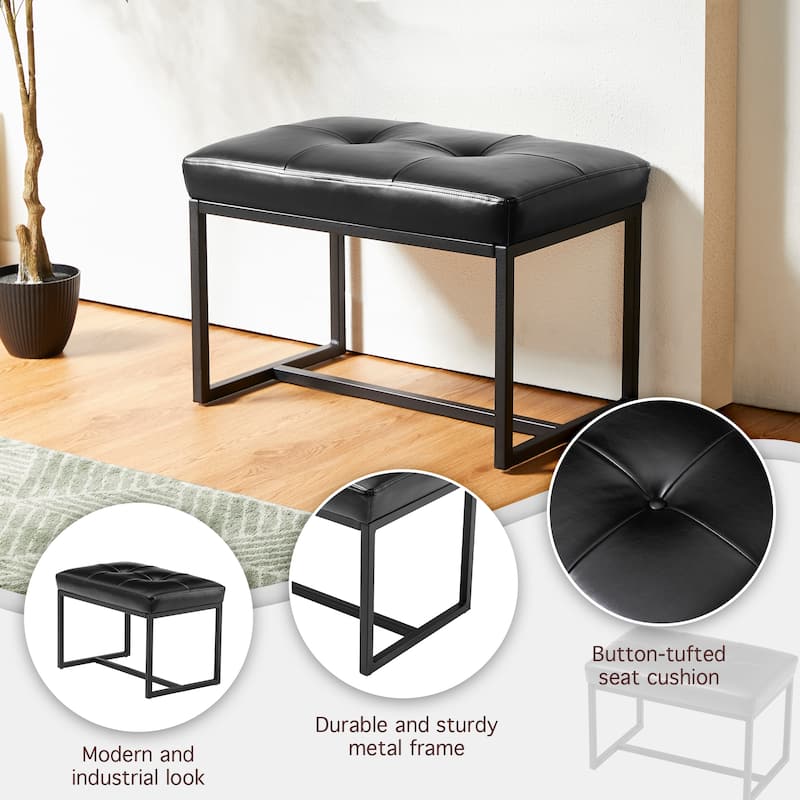 Glitzhome Set of 2 24"W Modern PU Leather Button-tufted Ottoman Foot stool