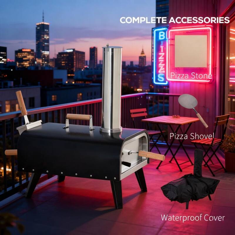 GDFStudio - Portable Outdoor Pellet Pizza Oven with 12" Cordierite Stone, Foldable Legs, Thermometer and Pizza Peel