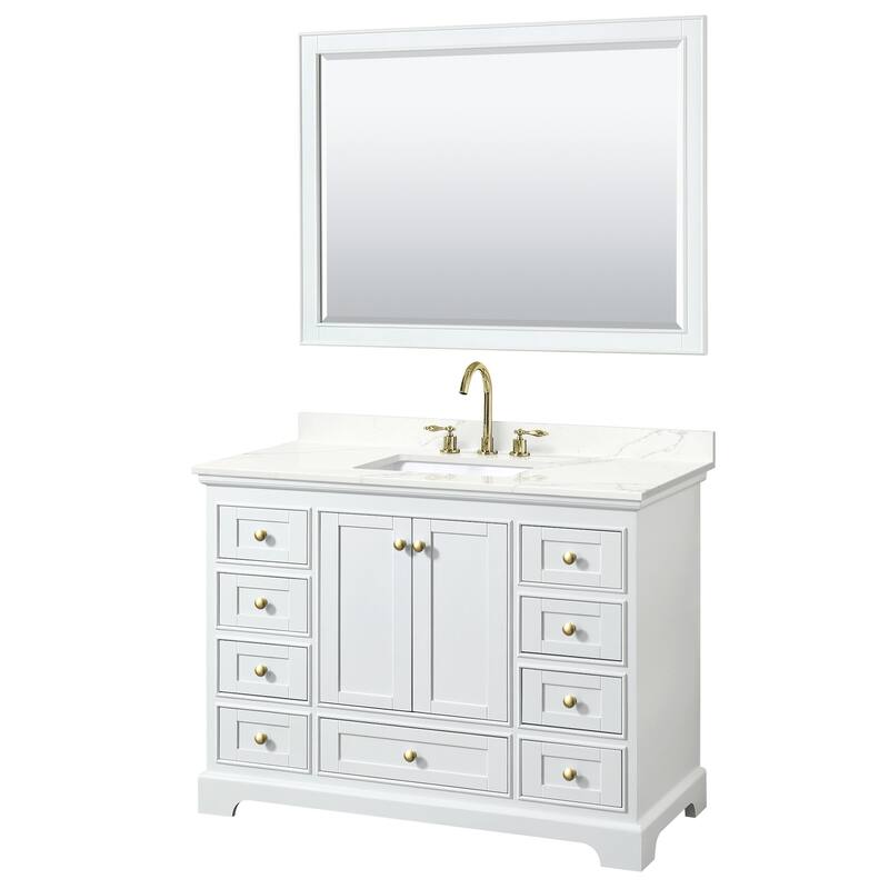 Wyndham Collection WCS202048S-QTZ-US3M46 Deborah 48" Free Standing - White / Giotto Quartz Top / Brushed Gold Hardware