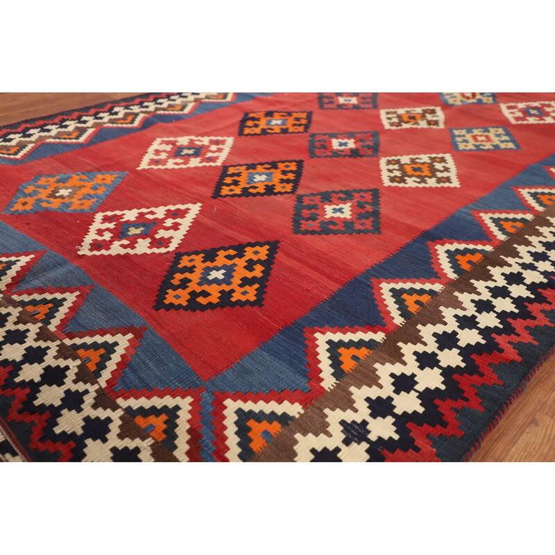 Vegetable Dye Kilim Qashqai Persian Vintage Rug Flatweave Wool Carpet - 4'6"x 9'7"