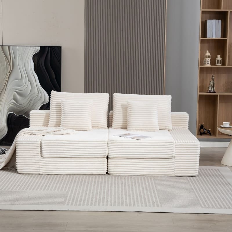 Cloud Double Lounge Chaise Sleeper Loveseat Sofa Chair Corduroy Upholstered Boneless Deep Seat Couch for Living Room Bedroom