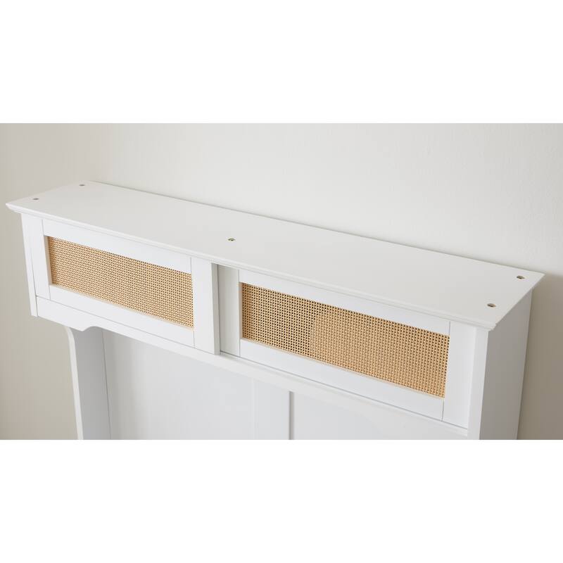 Hall Tree Storage Bench with Rattan Door, Shoe Bench with Adjustable Shelf