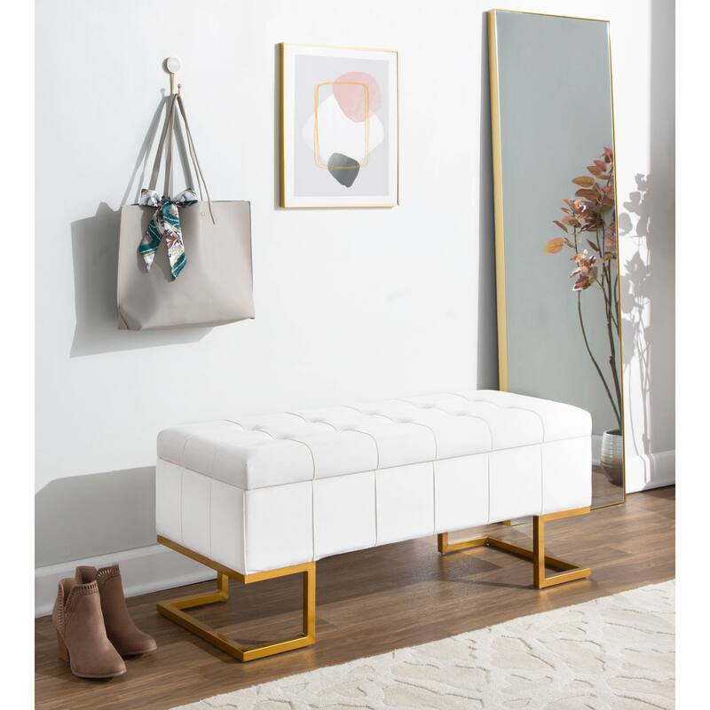 Silver Orchid Crossgar Velvet Storage Bench with Flip-Top Lid