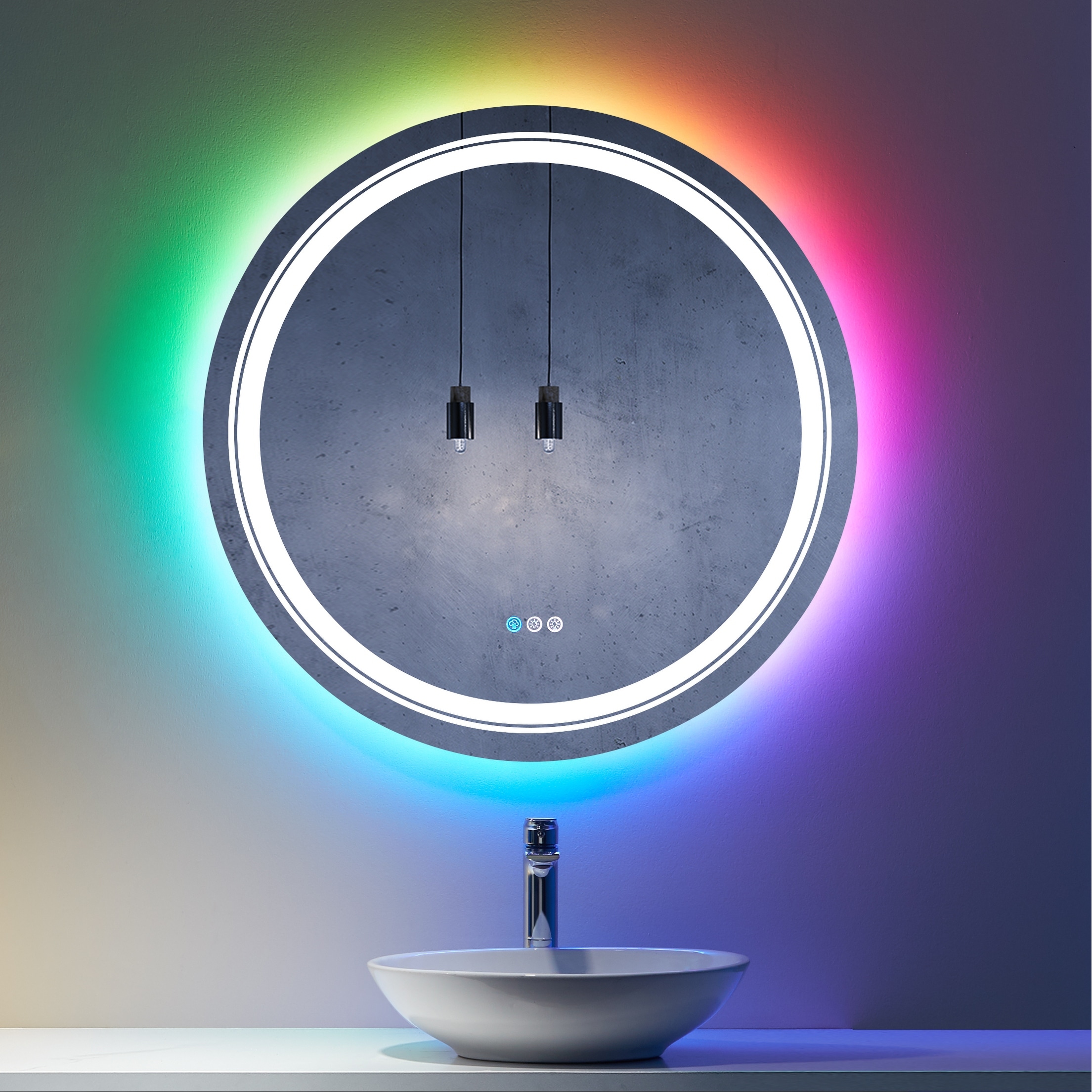 Toolkiss Round Frameless Anti Fog Bathroom Vanity Mirror in RGB Backlit and  Front Lighted On Sale Bed Bath  Beyond 36179349