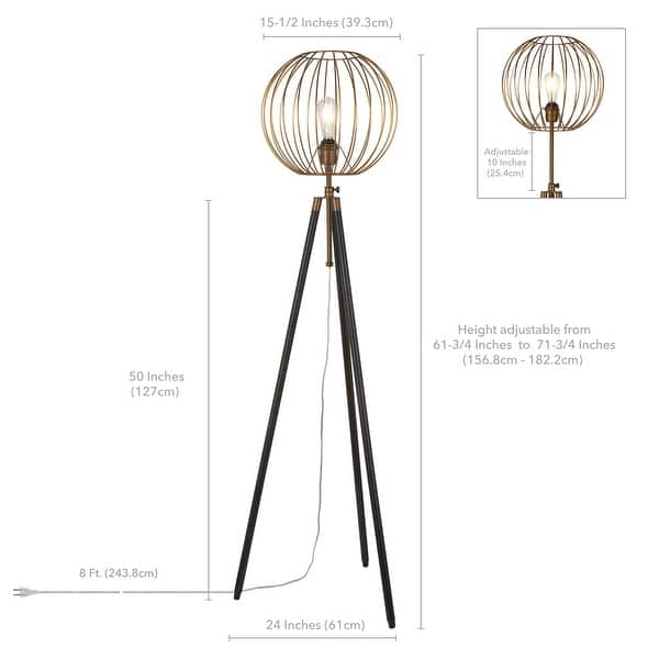 Parry Industrial Metal Tripod Floor Lamp in Antique Brass Finish