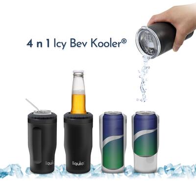 Grand Fusion 4 n 1 Icy Bev Kooler, Stainless Tumbler, Bottle Insulator, Can Insulator, Black