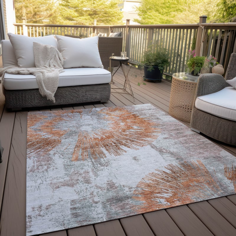 Machine Washable Indoor/ Outdoor Chantille Contemporary Starburst Rug - Terracotta - 5' x 7'6"