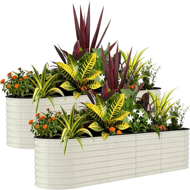 2-Pack 4x2x2FT Galvanized Steel Raised Garden Bed Kit for Vegetables Herbs and Flowers Beige - 240*60*60cm