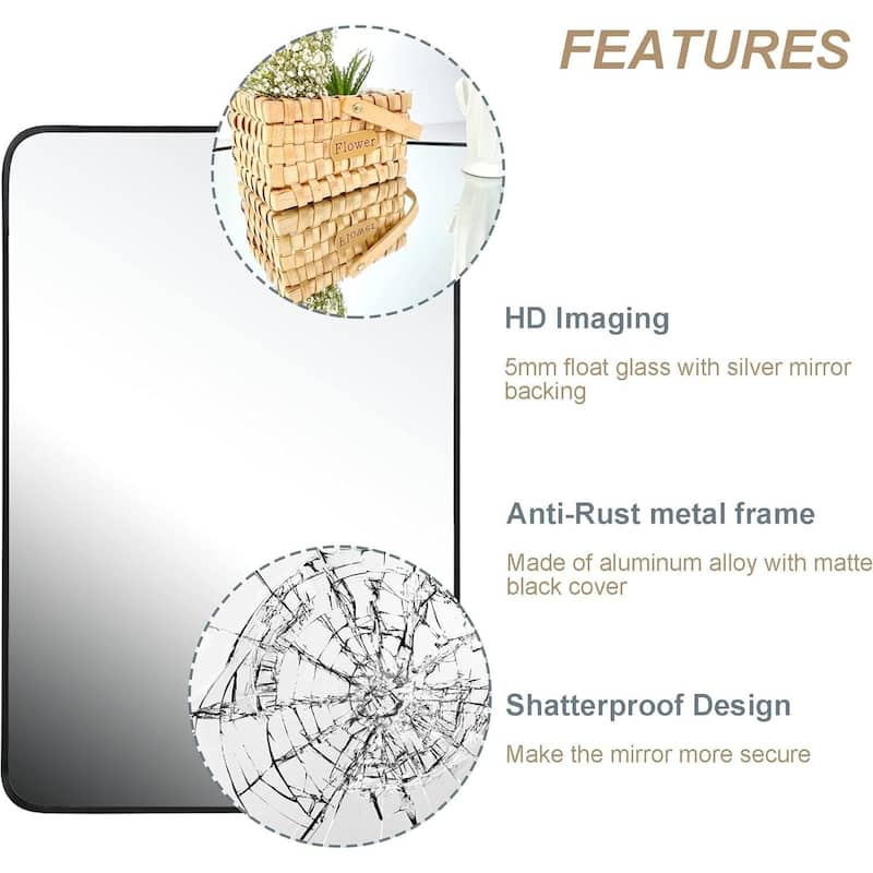 Bathroom Mirror for Over Sink Wall Mirror Metal Frame Rounded Rectangular Vanity Mirrors for Bedroom Living Room Entryway Decor