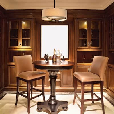 Justice Design Textile Crossbar 3-light Dark Bronze Pendant, Cream Shade