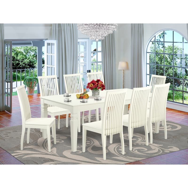 Dining Room Set 9 Piece Table & Chairs Linen White Modern Wood Set
