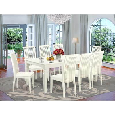 Dining Room Set 9 Piece Table & Chairs Linen White Modern Wood Set