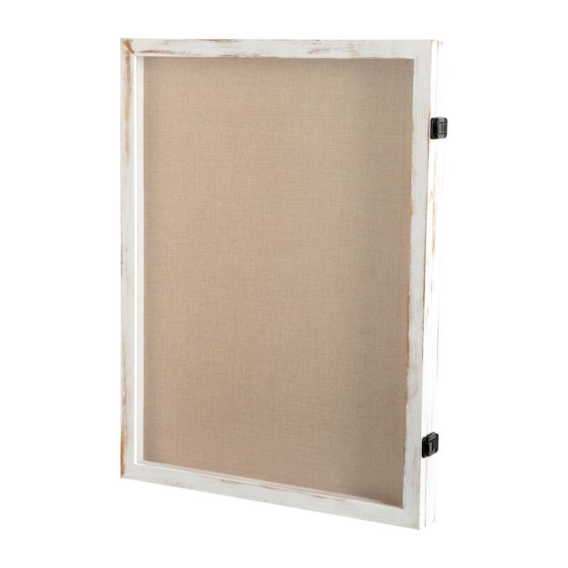 Solid Pine Shadow Display Case with Linen Liner - 18.5"W x 2"D x 23.5"H - White Wash