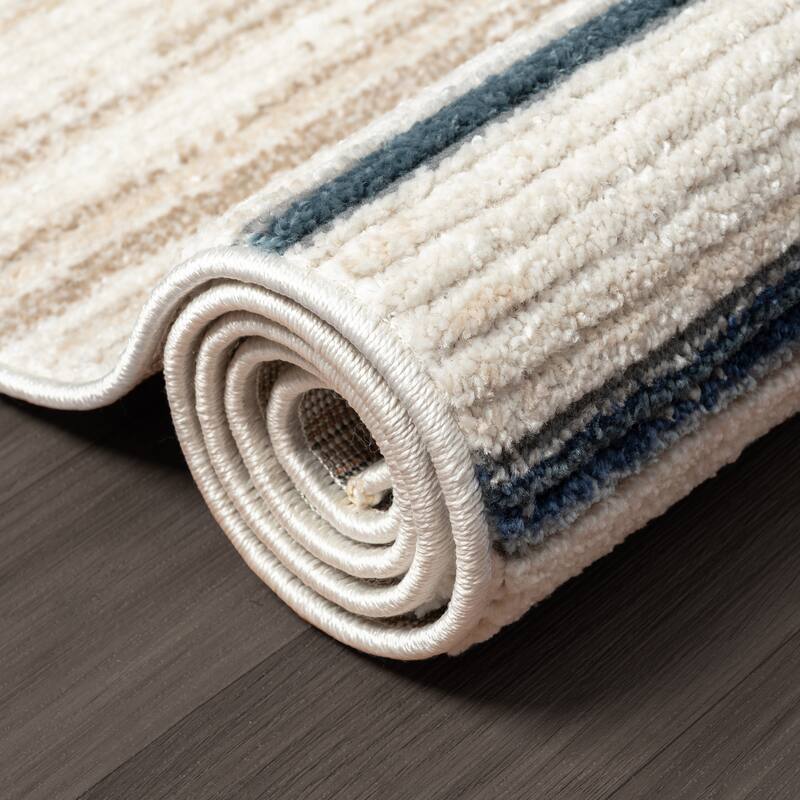 Sevita Contemporary Geometric Polyester Blend Area Rug, Blue/Gray