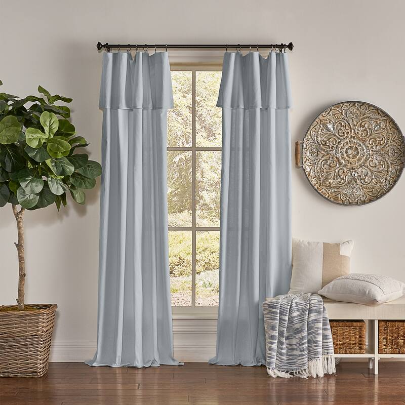 Mercantile Drop Cloth Light Filtering Ring Top Tab Farmhouse Curtain Panel with Valance - 63 Inches - Wave Blue