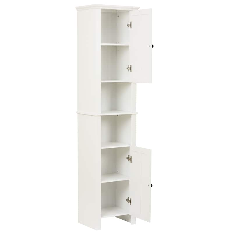White MDF Wood 67-Inch Tall Tower Bathroom Linen Cabinet
