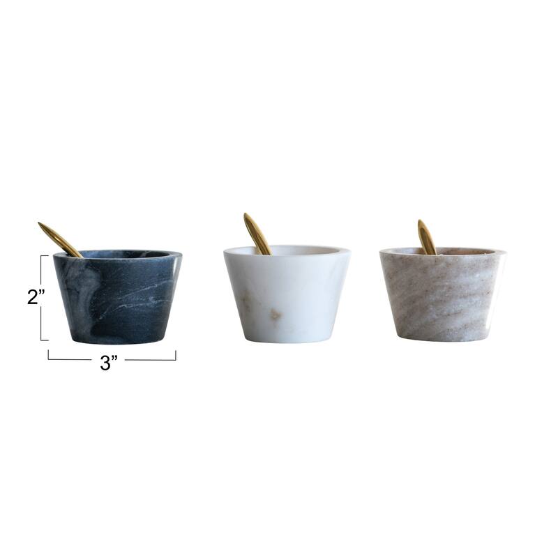 Blue, White & Brown Marble Pinch Pots with Brass Spoons (Set of 3 Colors)