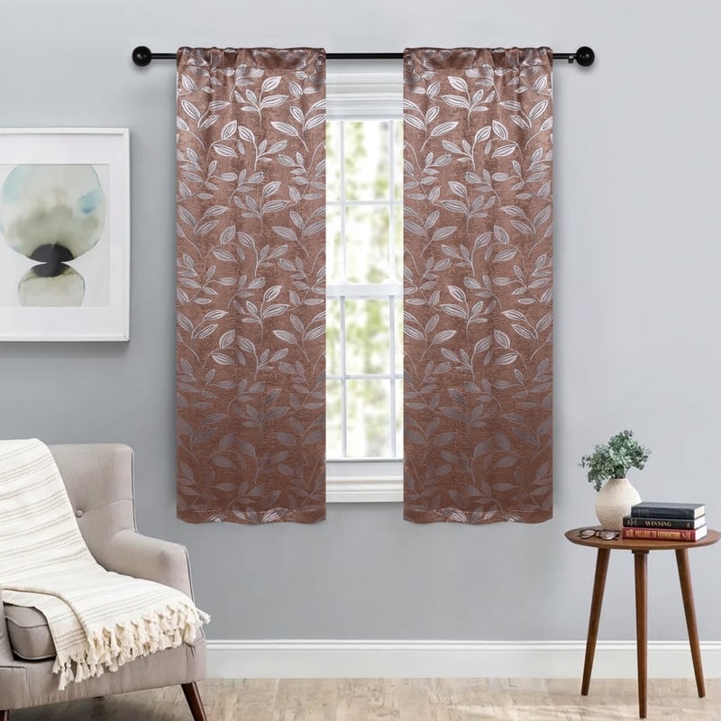 Superior Modern Bohemian Leaves Room Darkening Curtains with Grommets