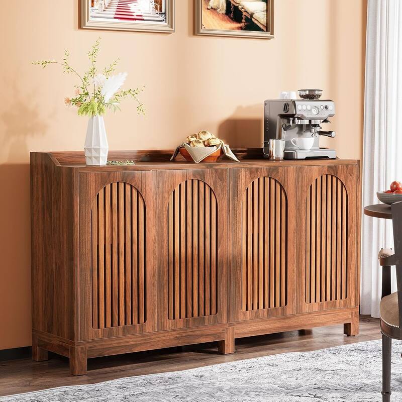 57" Farmhouse Sideboard Buffet - Brown Shutter Door Storage Cabinet