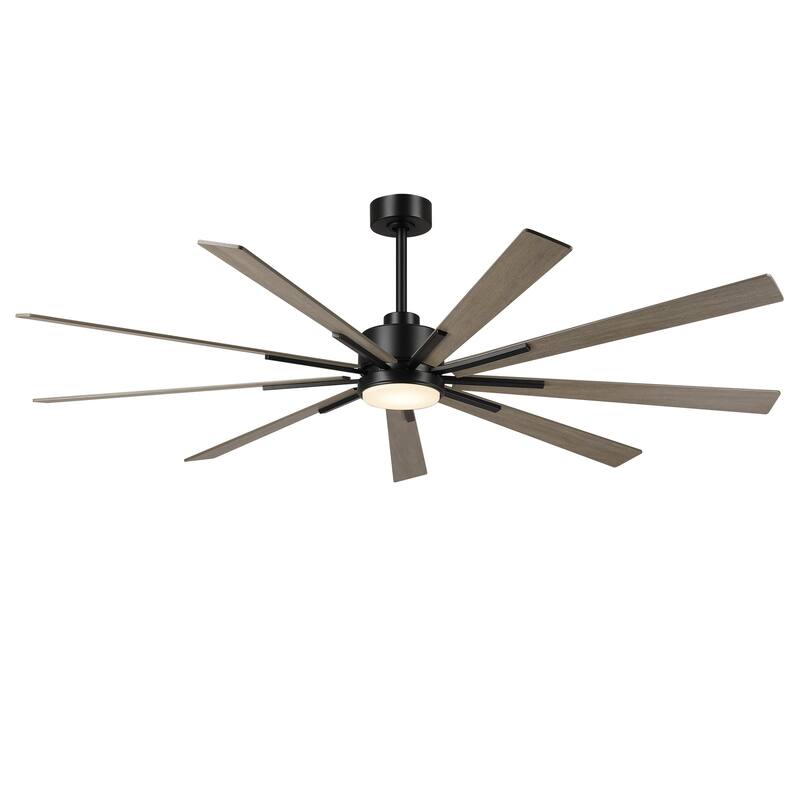 72" Farmhouse Black Integrated LED Windmill Ceiling Fan with Light and Remote