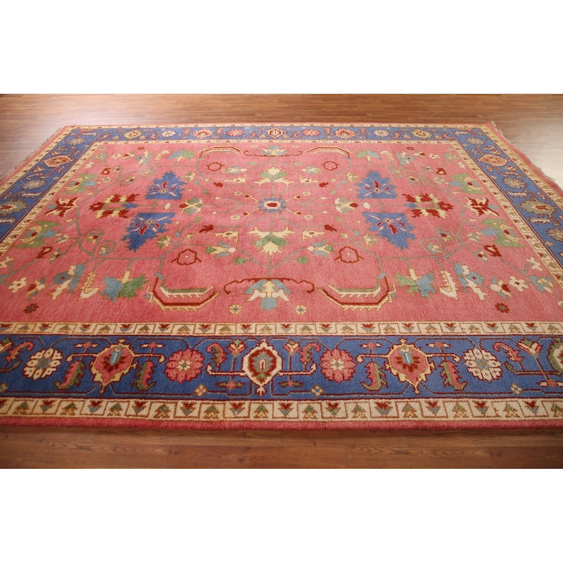 Transitional Floral Oushak Area Rug Handmade Wool Carpet - 8'11"x 11'11"