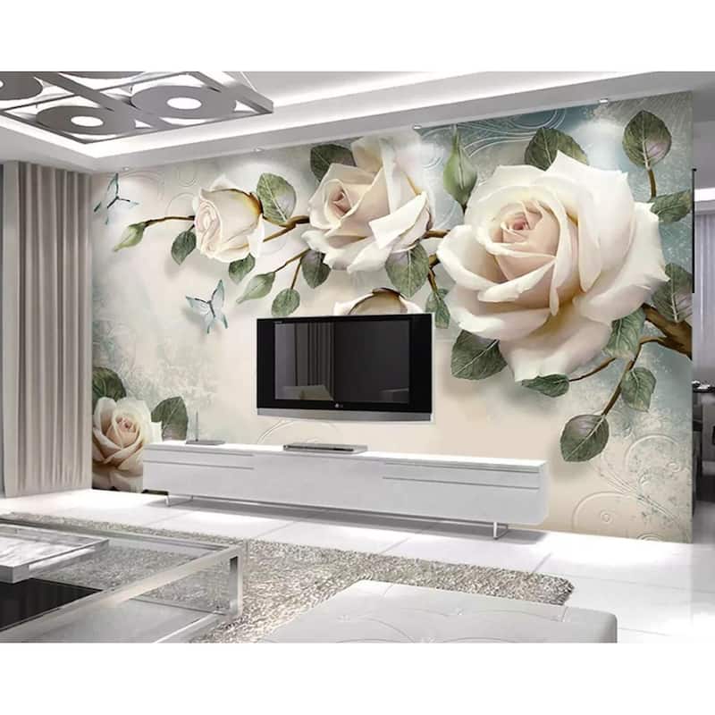 GK Wall Design 3D Cream Rose Nordic Flower Lifelike Removable Wallpaper