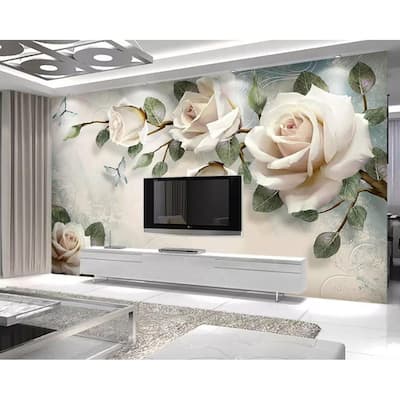 GK Wall Design 3D Cream Rose Nordic Flower Lifelike Removable Wallpaper