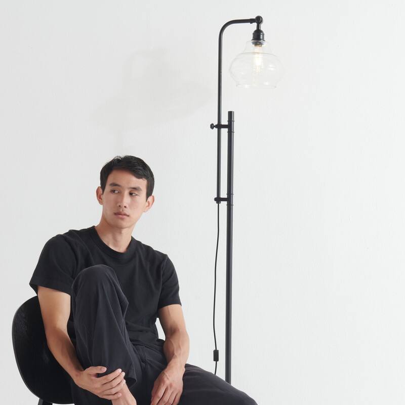 Brightech Austin 69 in. Classic Black Mid-Century Modern Height Adjustable LED Floor Lamp with Clear Glass Bowl Shade