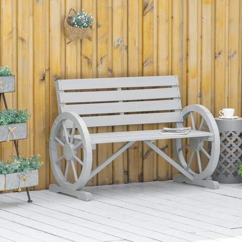 Outsunny Outdoor Patio Wagon Wheel Wooden Bench Chair