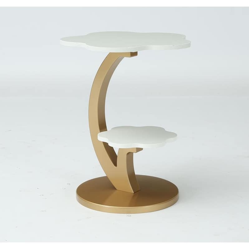 2-Tier Small Flower-Shaped End Table with Metal Frame