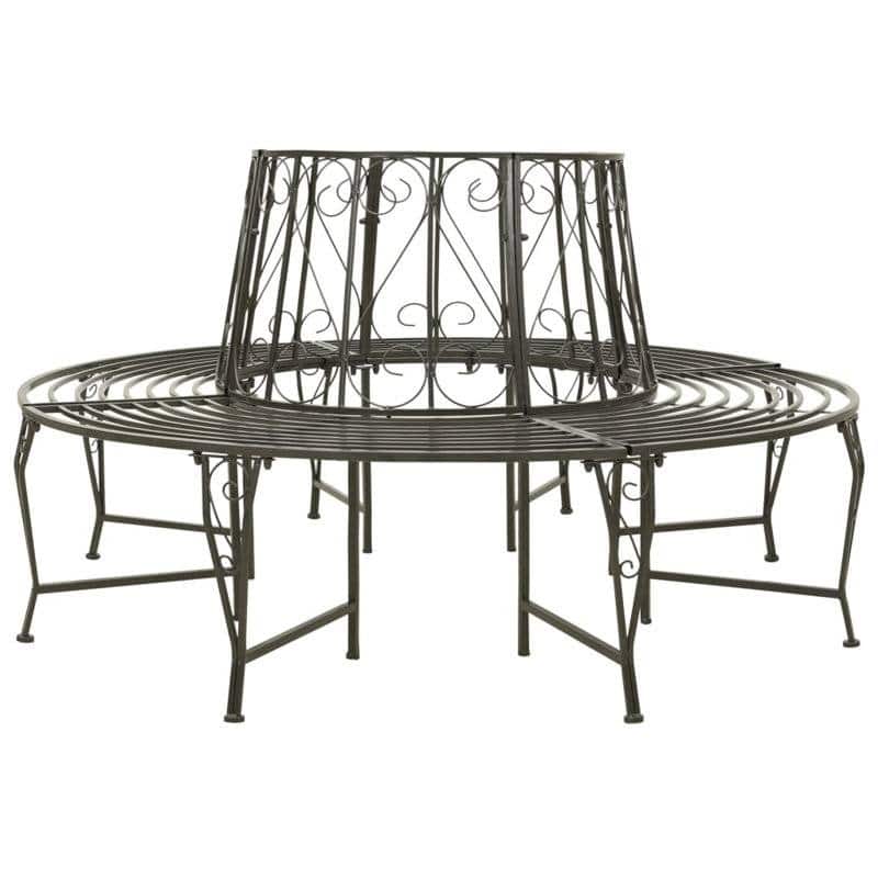 Grey Steel Circular Tree Bench Wrap Outdoor Seating for Garden - 35 H X 63 W X 63 D (inches)