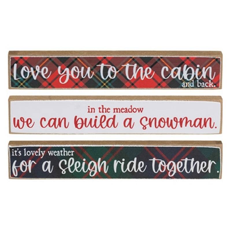 Sleigh Ride Plaid Mini Sticks for Christmas Decor - 3 Asstd. - 6" x 0.5" x 1" - Multi