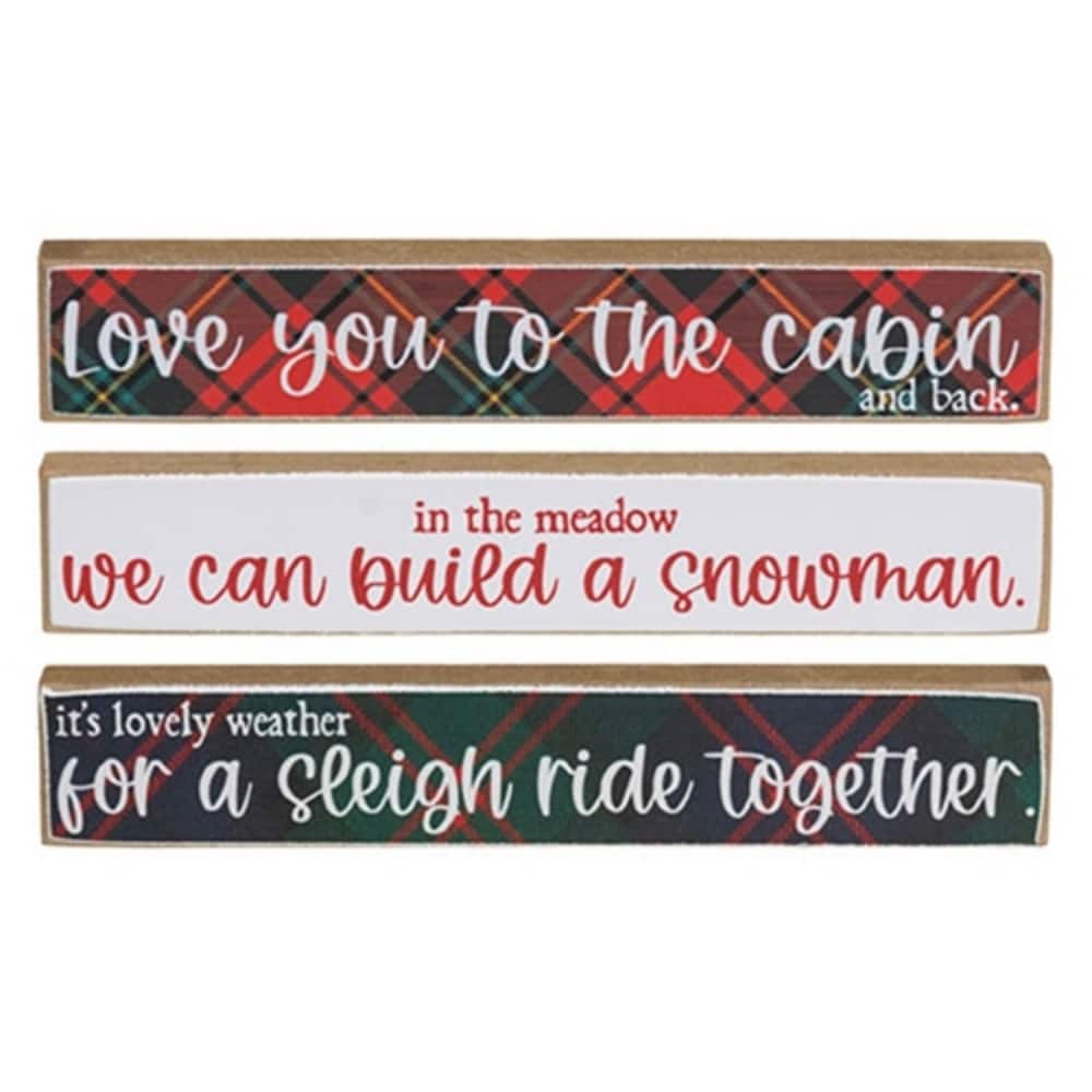 Sleigh Ride Plaid Mini Sticks for Christmas Decor - 3 Asstd. - 6" x 0.5" x 1"