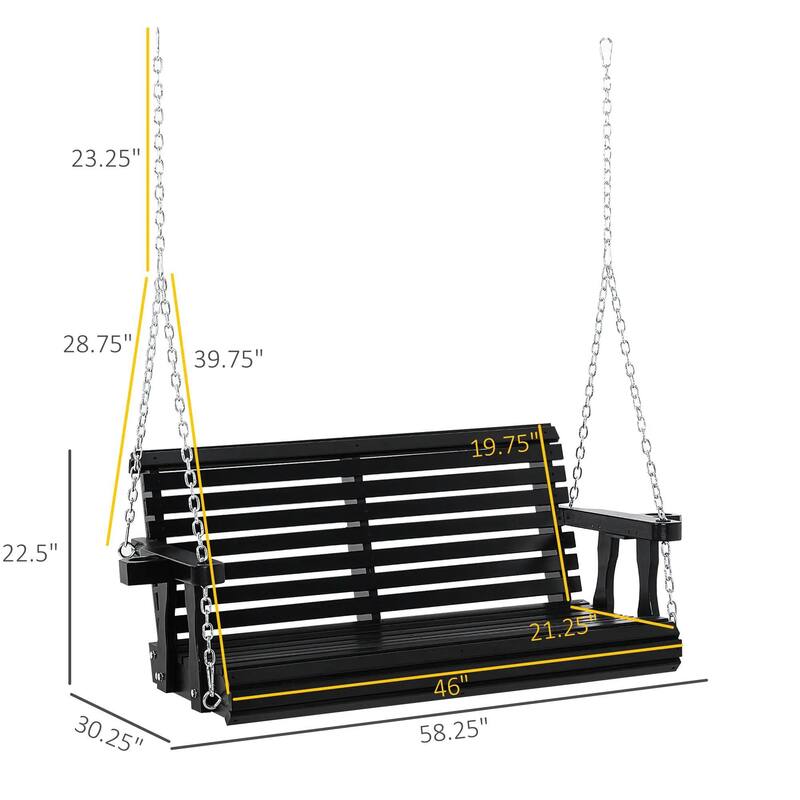 Heavy-Duty 2-Seat Wooden Porch Swing,440lb Capacity,Cup Holders,Chains