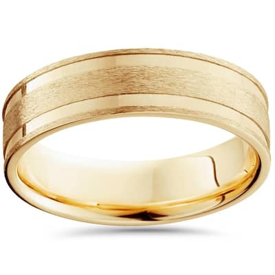 6mm Yellow Gold Brushed Double Inlay Wedding Band