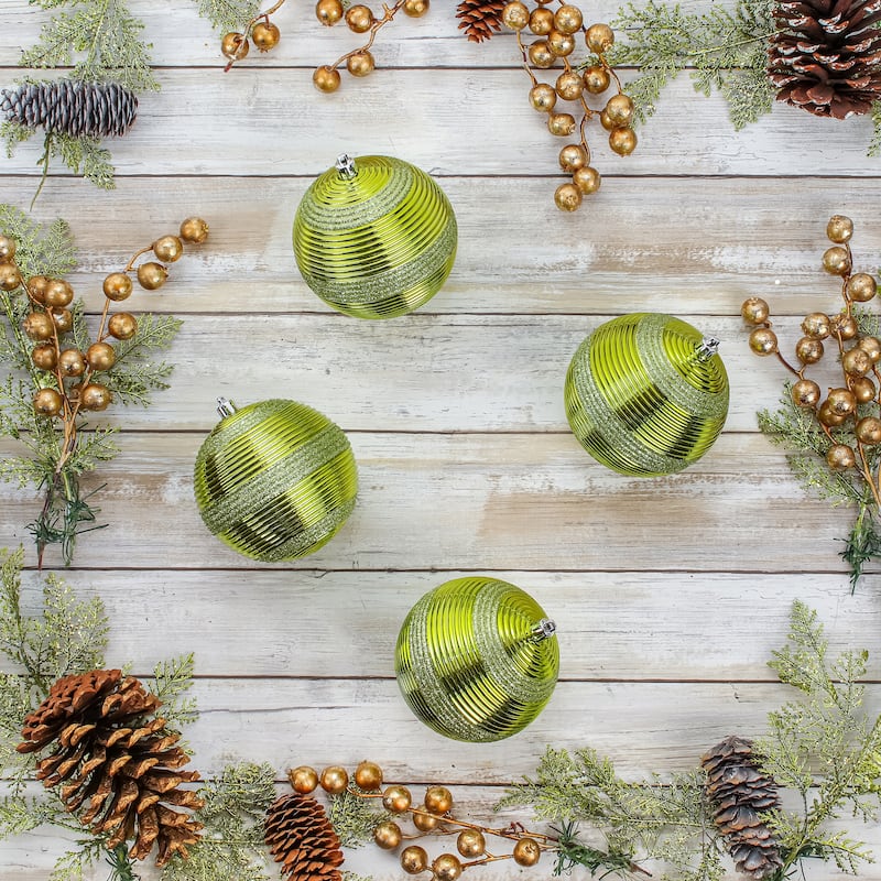 National Tree Company 4-Piece Shatterproof Swirling Lime Green Ornaments - 4 in