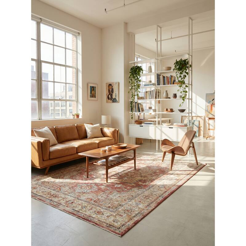 Antique Loom Rust/Beige Polyester powerloom Area Rug