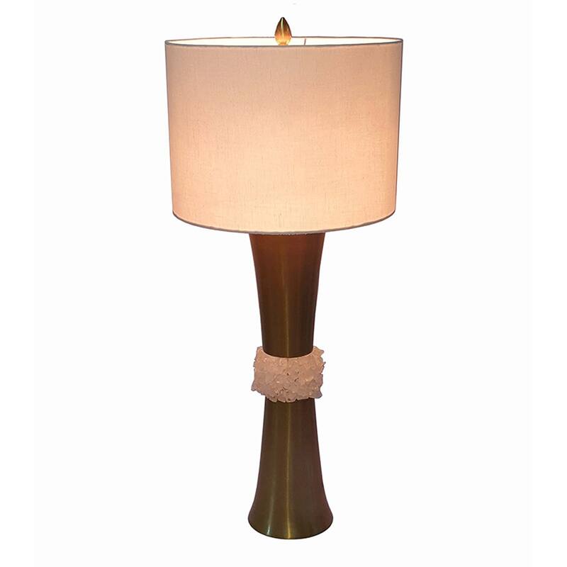 Quartz Table Lamp with Cylinder Fabric Shade, Antique Brass and White - Sophisticated Modern Lighting
