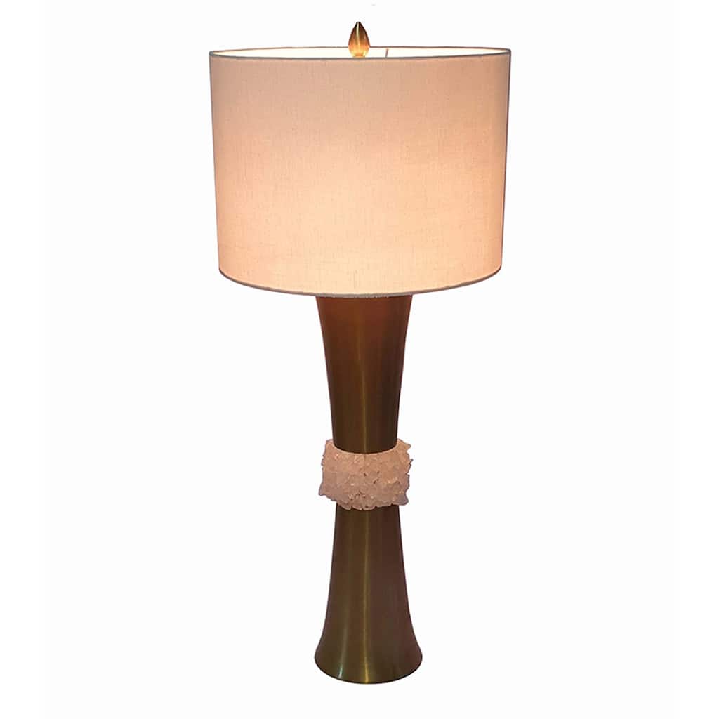 Quartz Table Lamp with Cylinder Fabric Shade, Antique Brass and White - Sophisticated Modern Lighting