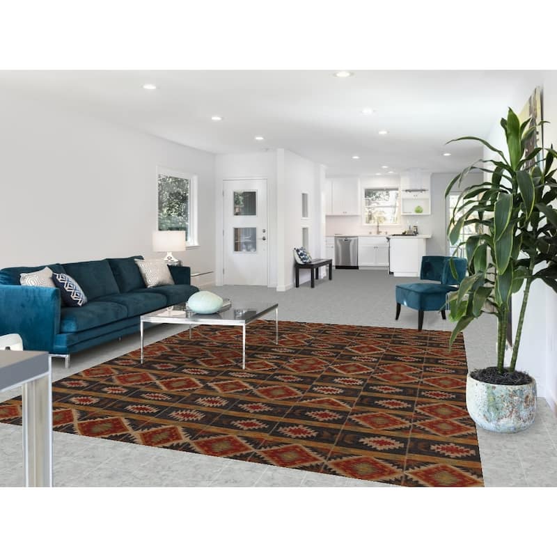 Kilim Area Rug Flatweave Oriental Blue Wool Carpet - 7'11"x 9'9"