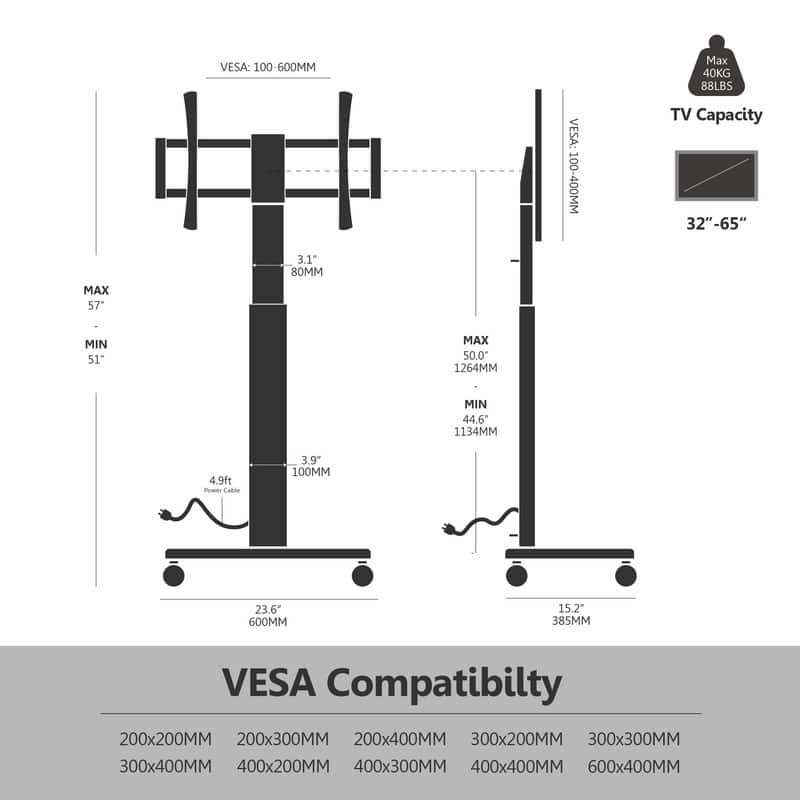 FITUEYES Rolling TV Stand with Power Strip for 32 - 65 Inch TVs