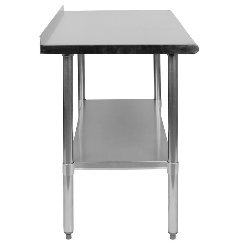 Stainless Steel 18 Gauge Work Table with Backsplash and Shelf, NSF