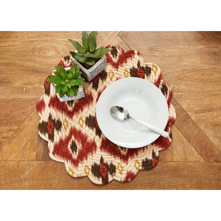 Ikat Cotton Quilted Round Reversible Placemat Set of 6 - Set of 6