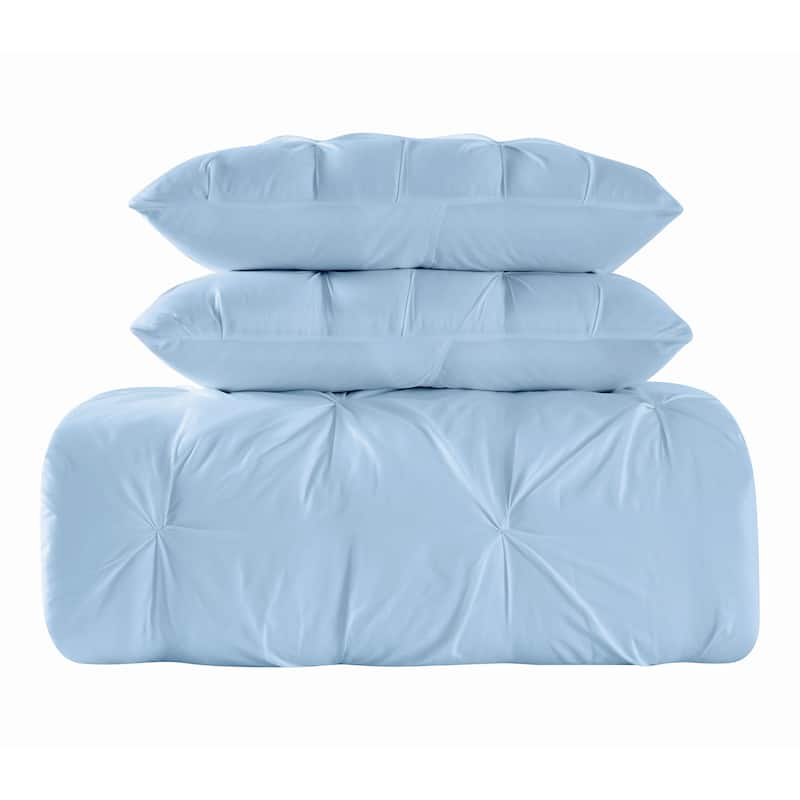 Truly Soft Pinch Pleat Solid 3-piece Microfiber Comforter Set